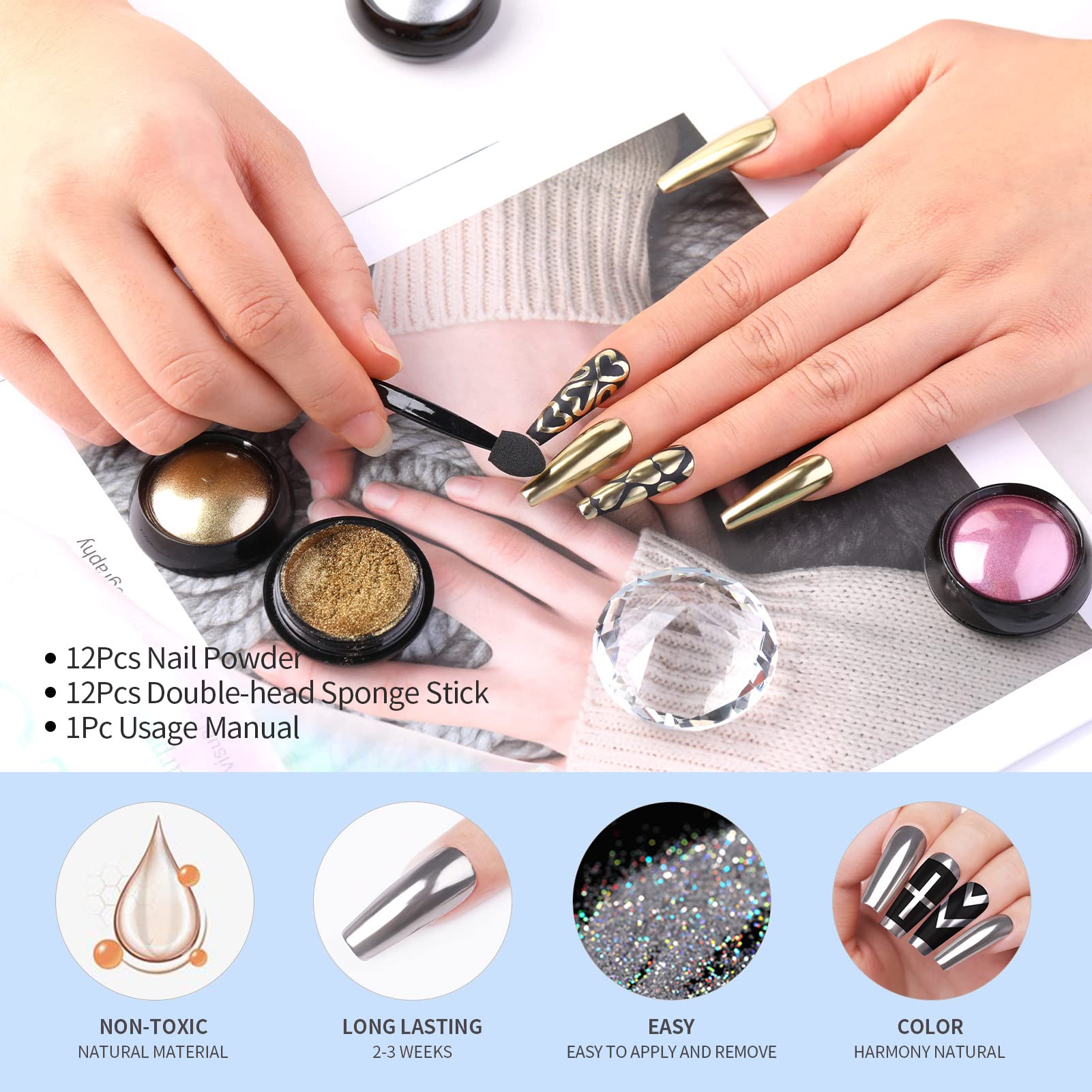 Born Pretty base poudre chrome ongles pour une application lisse.