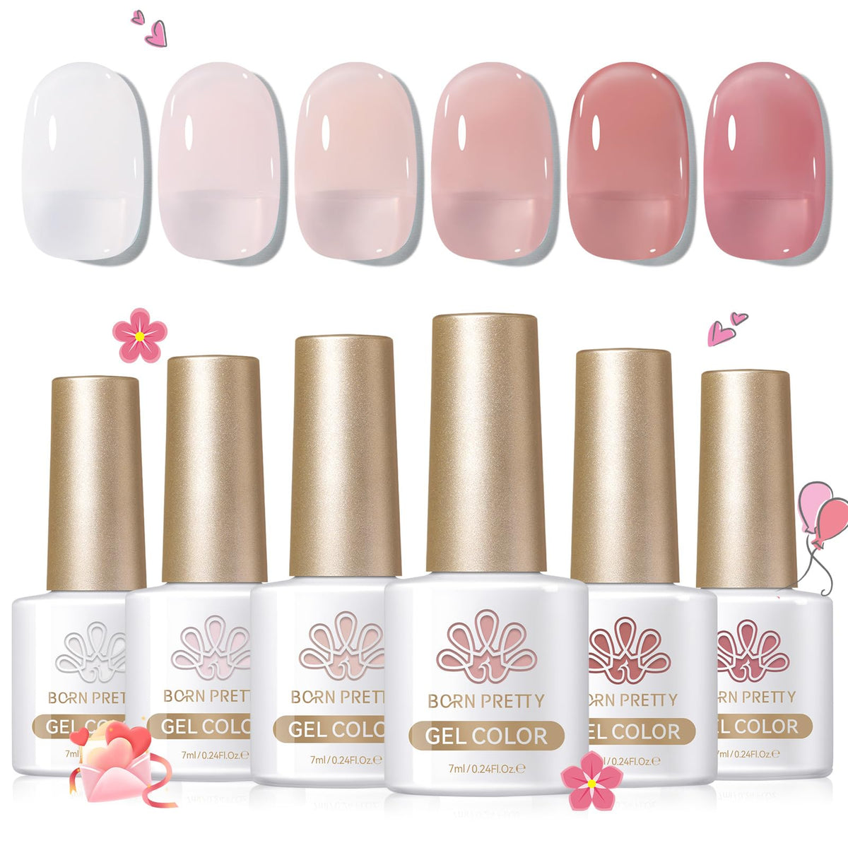 Born Pretty Gel translucide nude rose, bouteilles pour manucure naturelle et lumineuse.