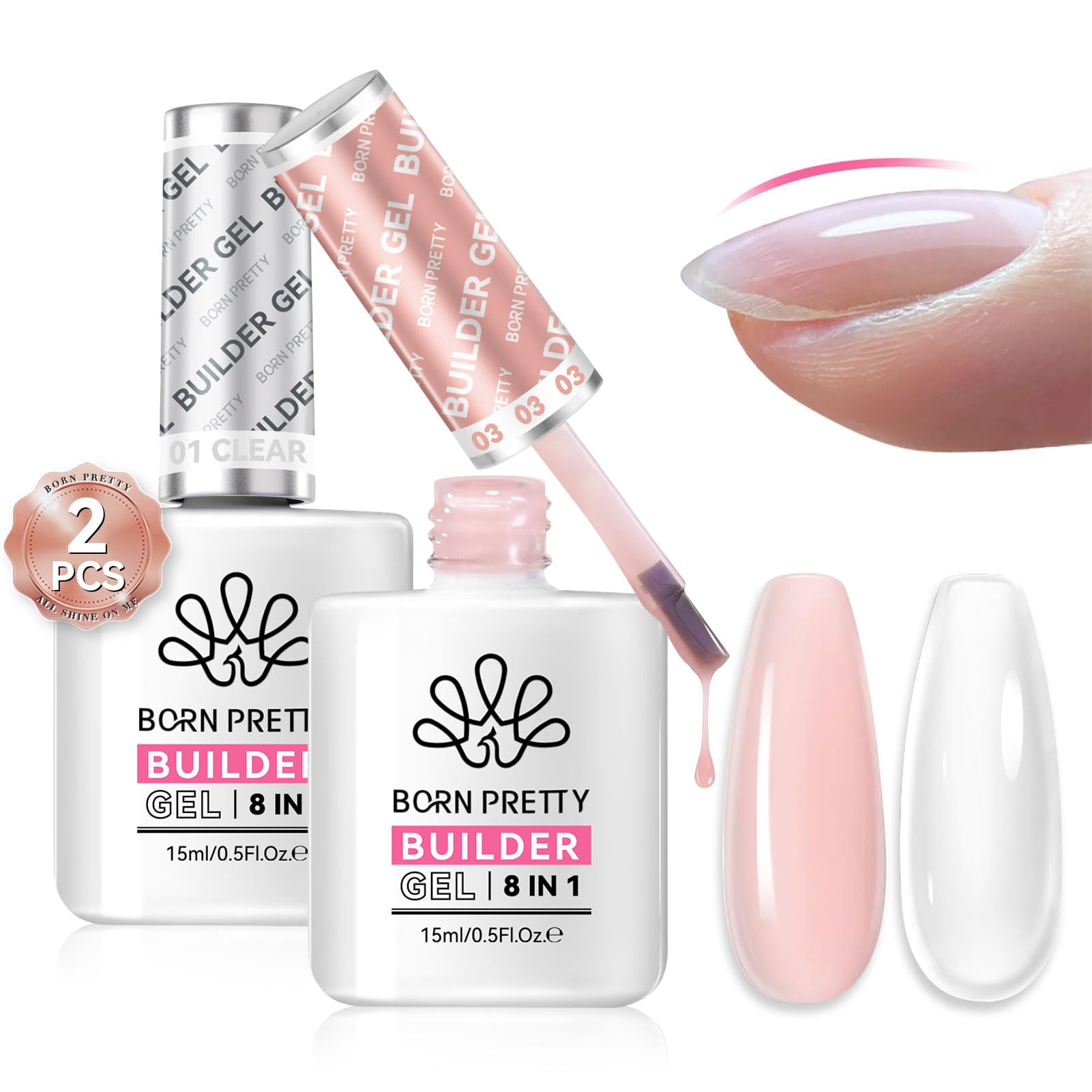 Born Pretty Builder Gel 8-en-1, flacon 15 ml pour renforcement et extensions