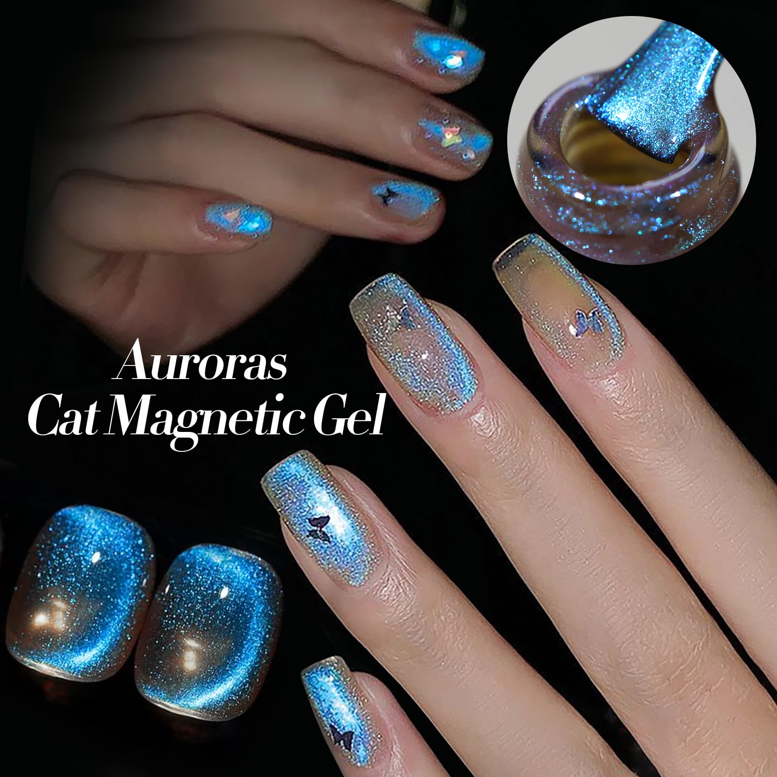 Born Pretty Cat Magnetic Eye Gel Nail Polish Glass Holographic Glitter finish shines.