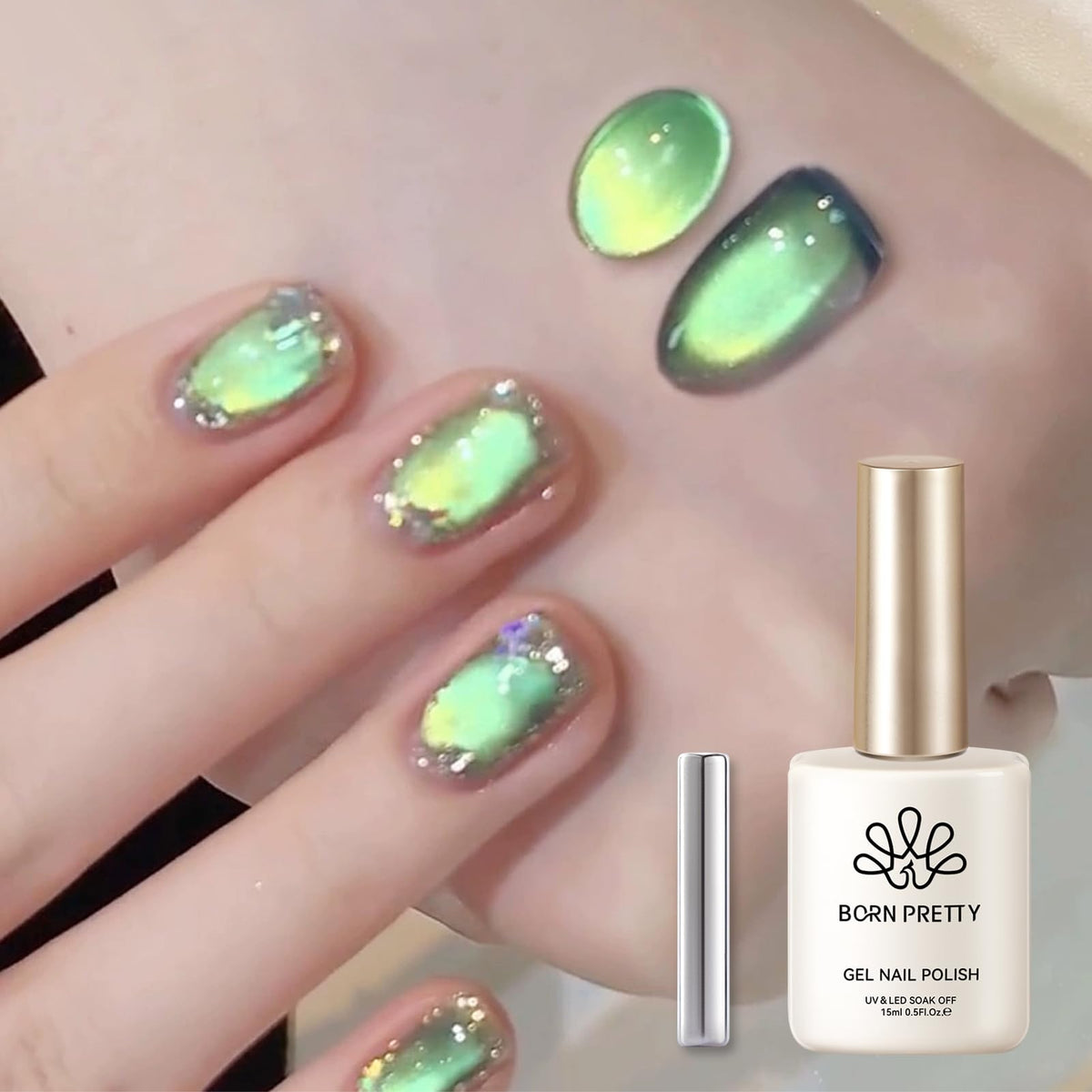 Born Pretty Chat Magnétique Vernis Gel Vert – bouteille prête à une application facile