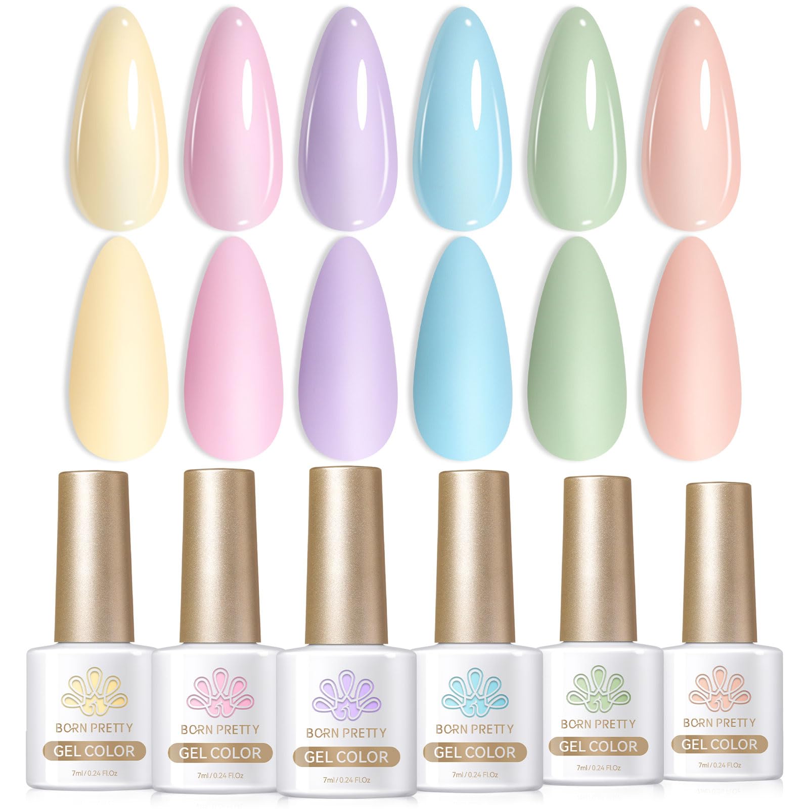 Vernis gel pastel Born Pretty, coffret coloré idéal pour un look printanier durable.