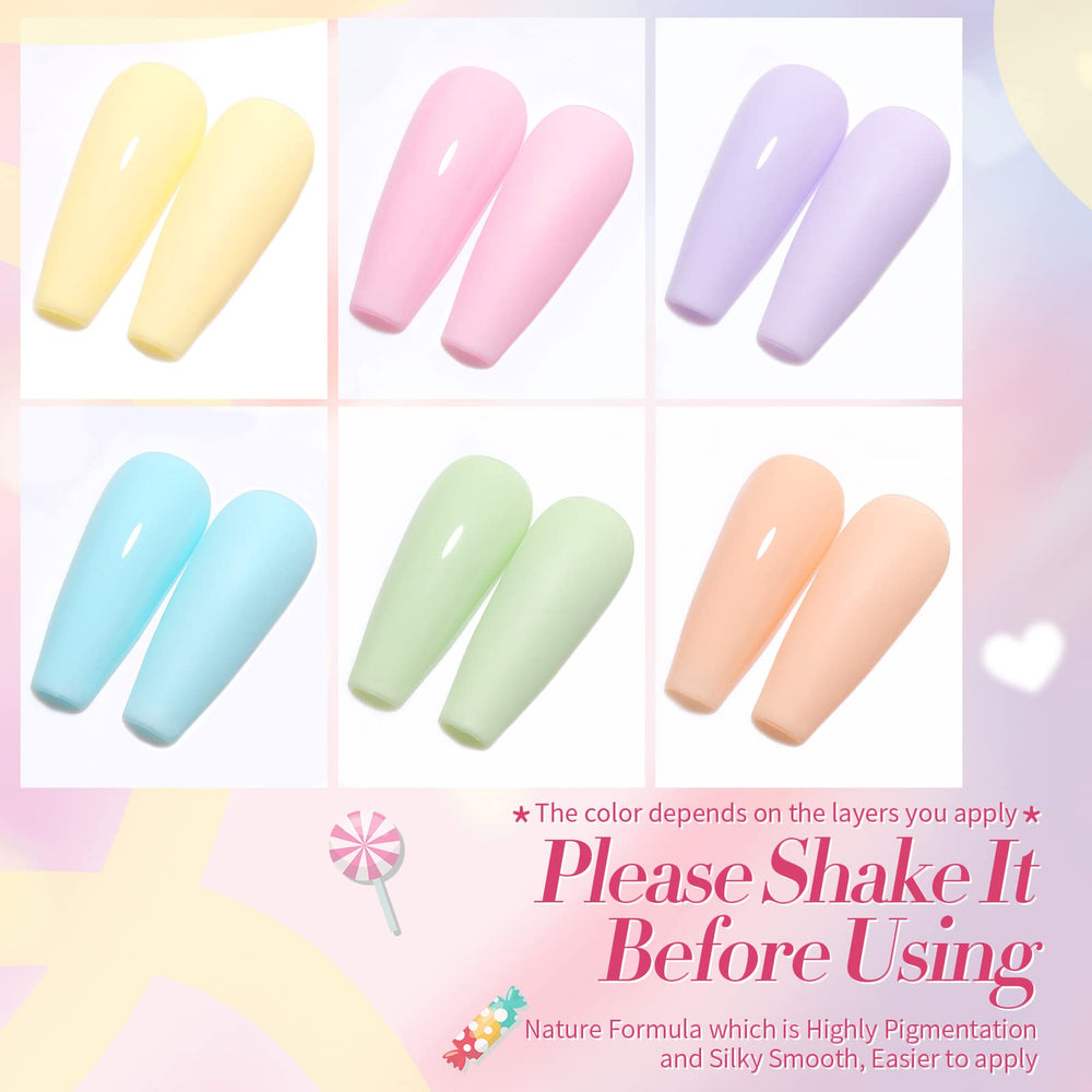 Flacons Born Pretty vernis gel pastel affichent des teintes macaron candy pour une application nette.