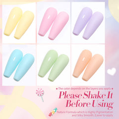 Flacons Born Pretty vernis gel pastel affichent des teintes macaron candy pour une application nette.