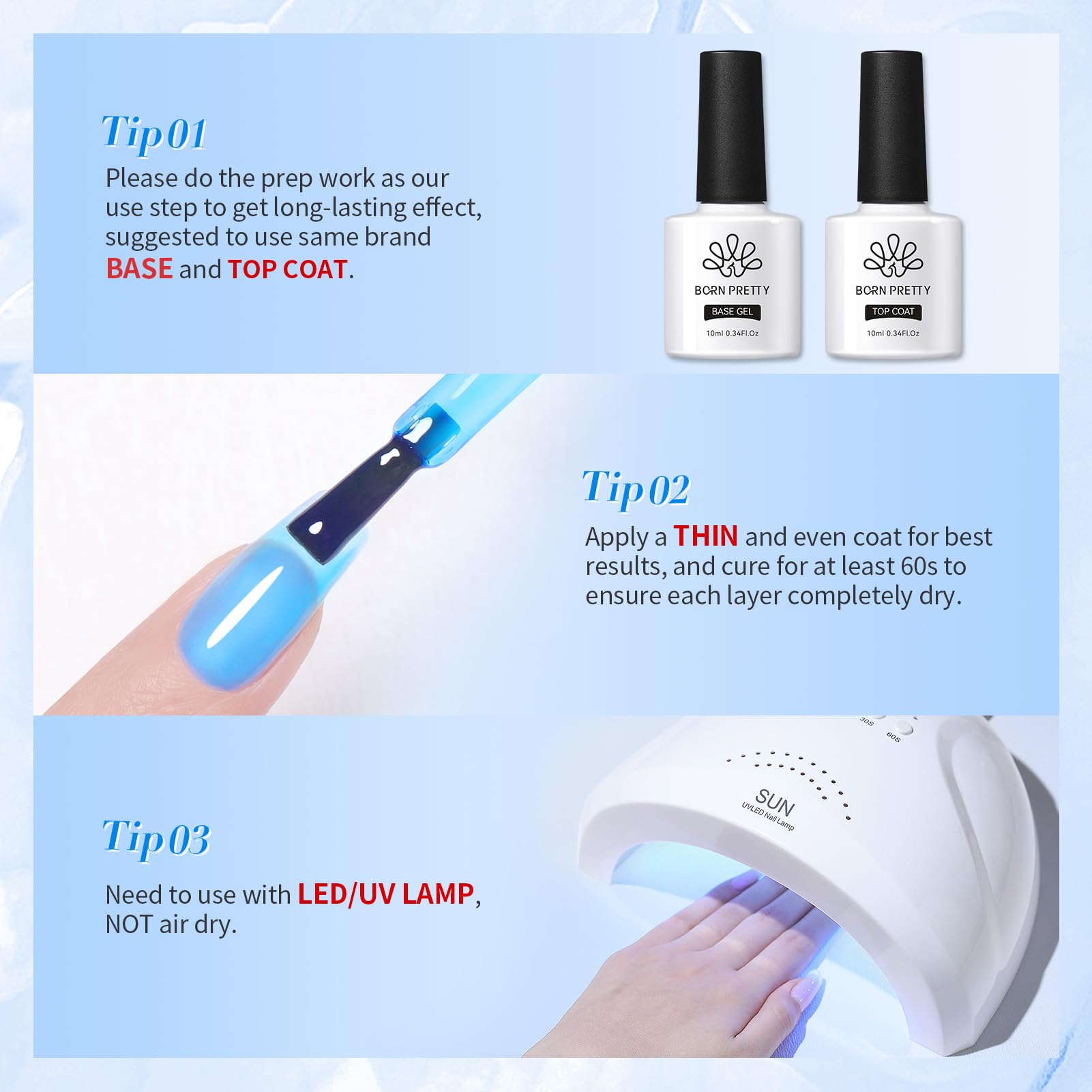 BORN PRETTY Jelly Gel Lampe UV-LED utilisée, cure rapide et efficace.