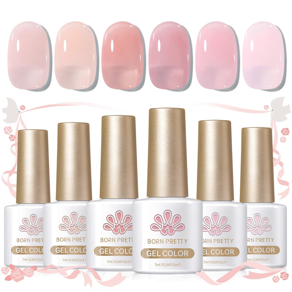 Vernis gel Born Pretty couleur rose translucide – flacons visibles pour un effet brillant