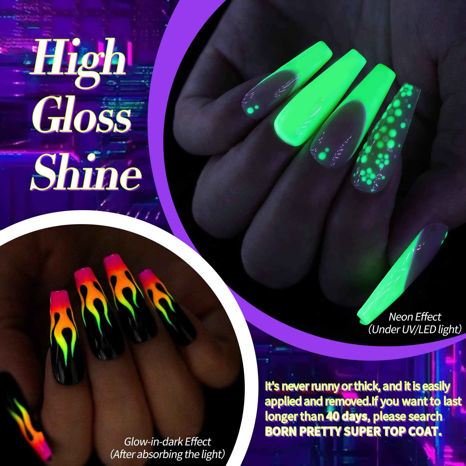 Vernis gel néon jaune fluo Born Pretty pour un look estival.