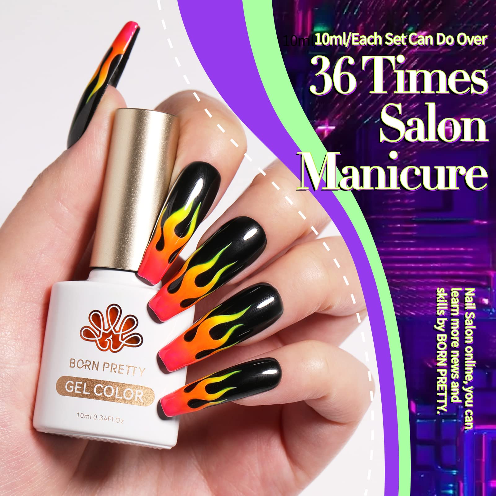 Vernis gel néon vert fluo Born Pretty pour un éclat graphique.