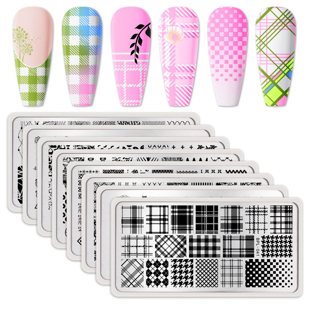 Plaque Born Pretty carreaux pour des motifs nets sur les ongles.