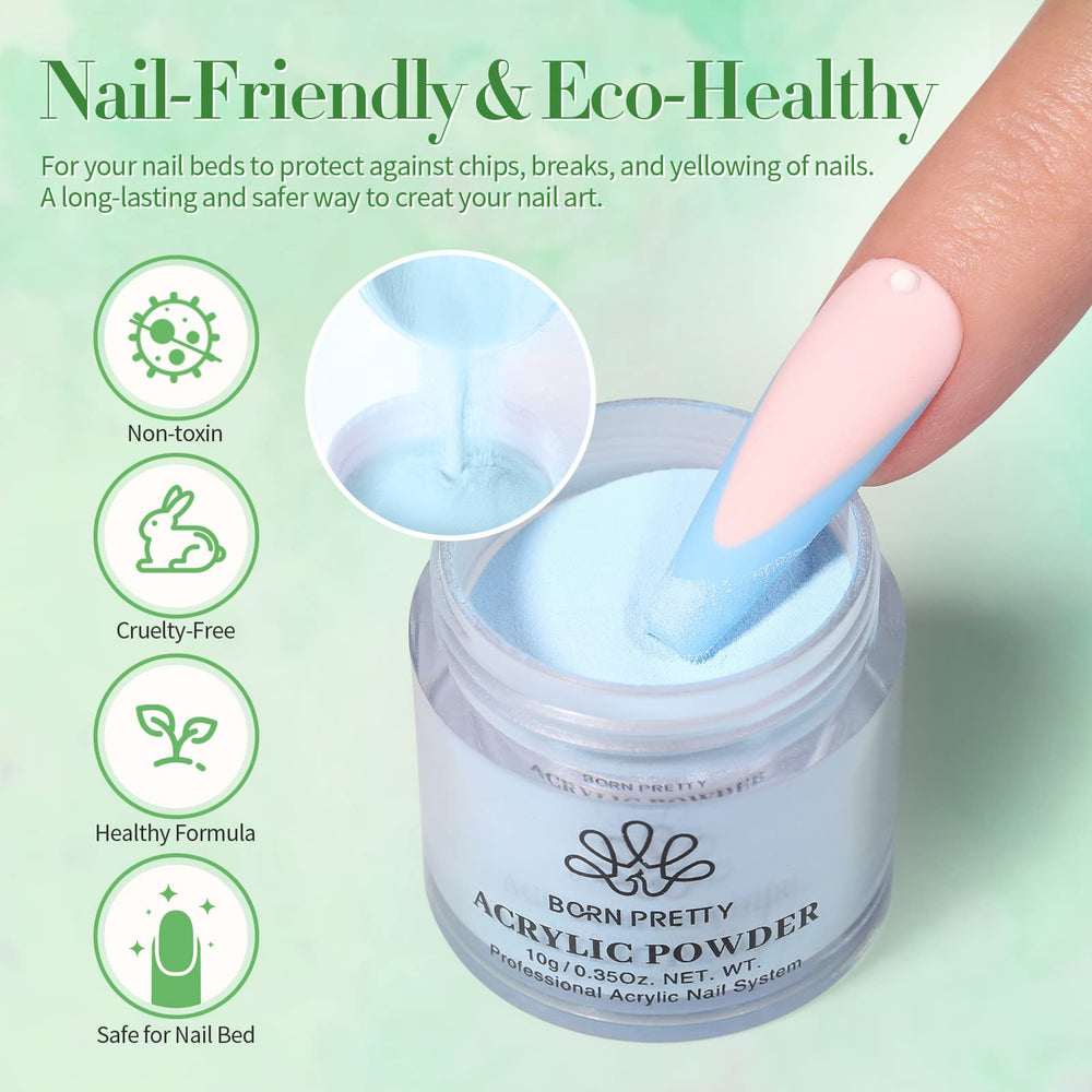 Poudre acrylique vert de Born Pretty pour des accents frais et modernes.