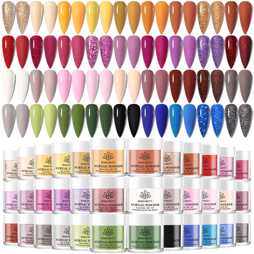 Born Pretty : ensemble poudre acrylique 36 couleurs automne-hiver pour créations uniques sur ongles.