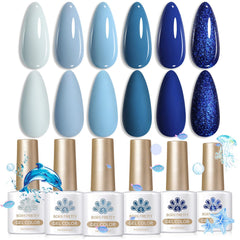 Vernis gel Born Pretty bleu ciel clair pour une manucure lumineuse.