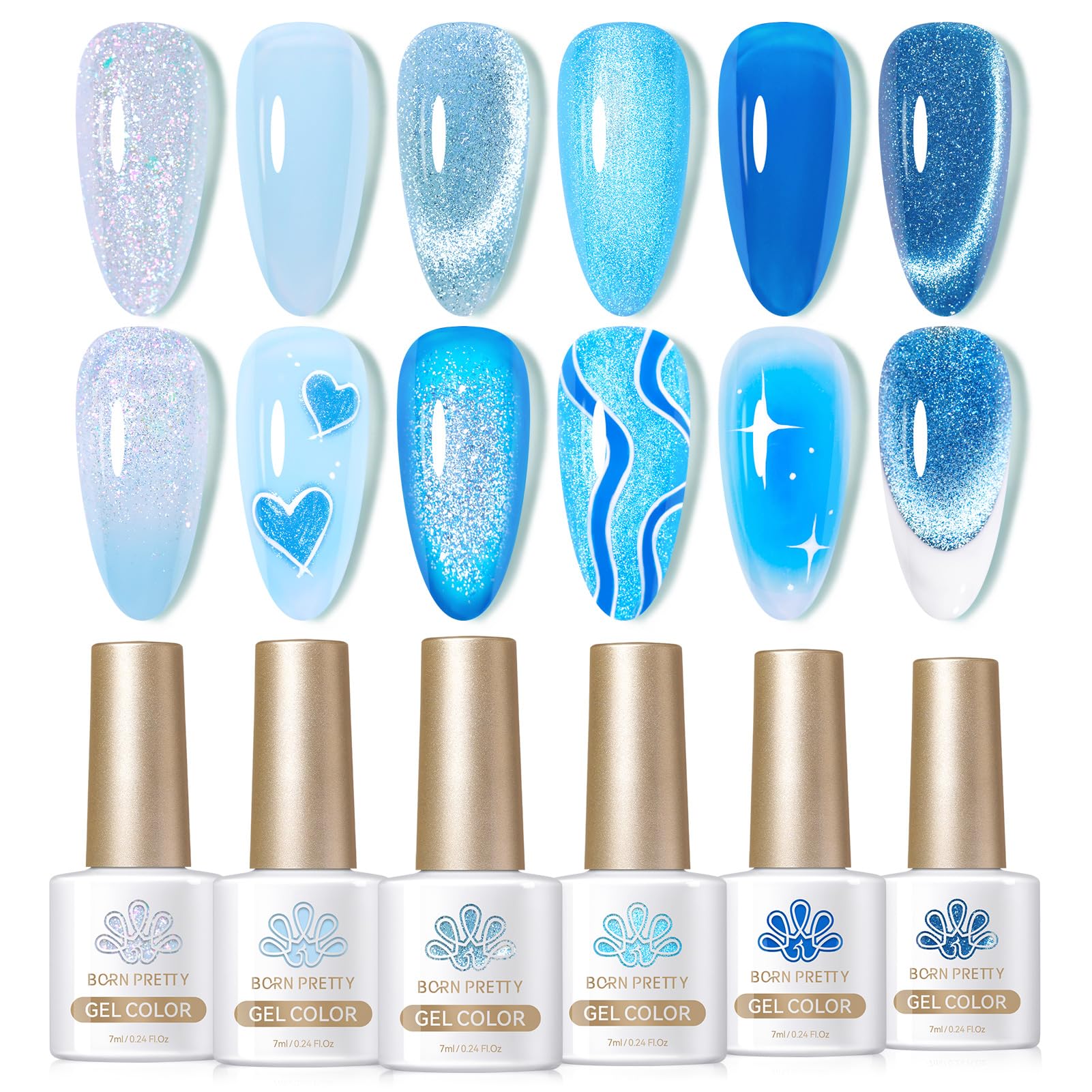 Coffret Born Pretty – ensemble vernis gel bleu pour nail art maison.