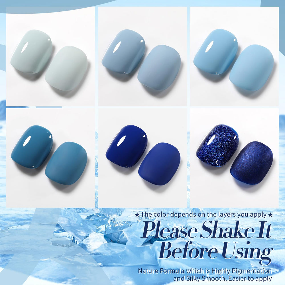 Vernis gel Born Pretty bleu reflets cristallins, brillance longue durée.