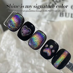 Born Pretty Vernis Gel montre un effet holographique arc-en-ciel éblouissant.
