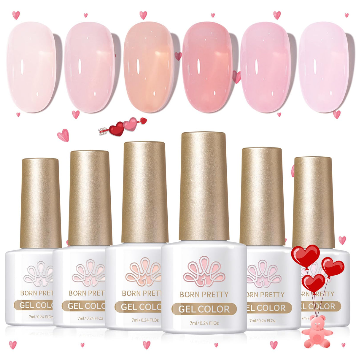 Born Pretty Jelly Pink Nude, vernis gel translucide sur bouteilles de 7 ml pour effet verre sur ongles