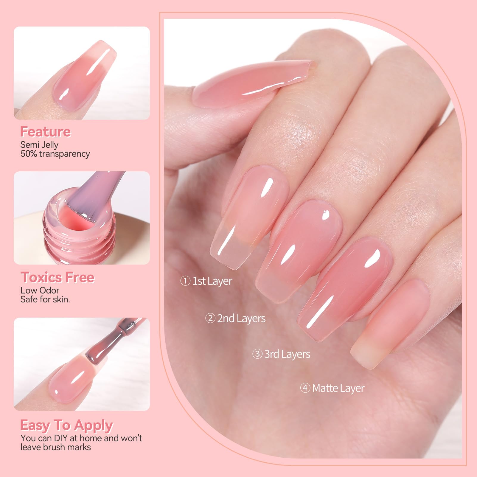 Born Pretty Jelly Pink Nude, cadeau idéal pour fêtes et Saint-Valentin