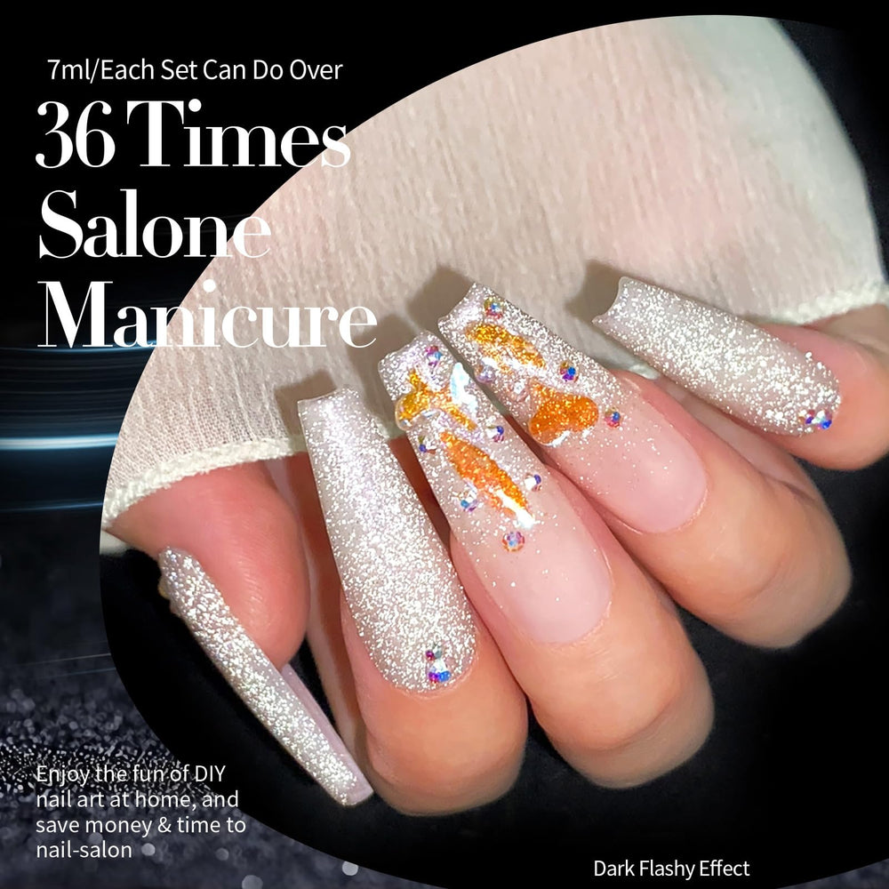 Vernis gel Born Pretty effet paillettes argent, allure élégante pour fêtes.