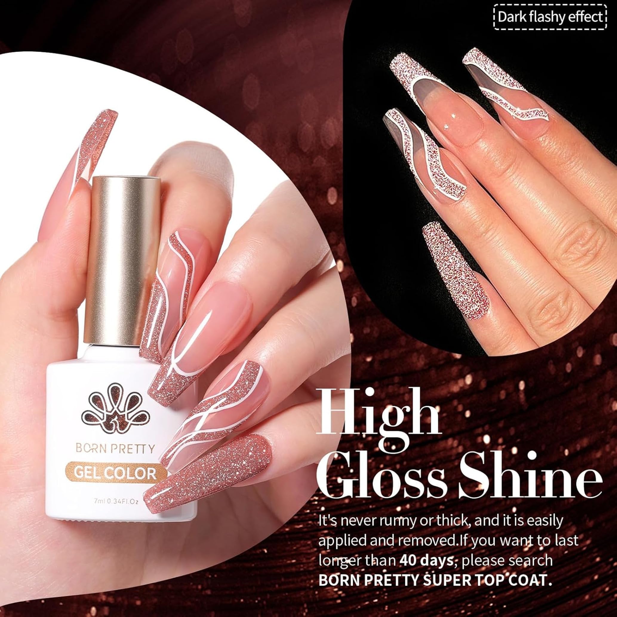 Vernis gel Born Pretty pailleté pour brillance longue durée