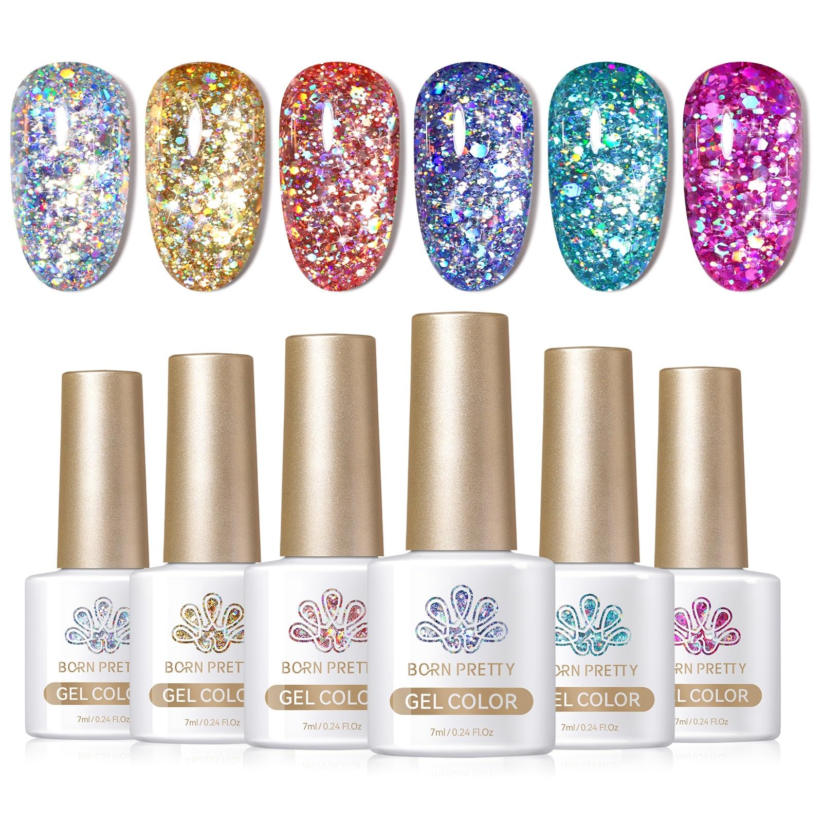 Born Pretty Glitter Gel Or — brillance dorée pour fêtes et occasions.