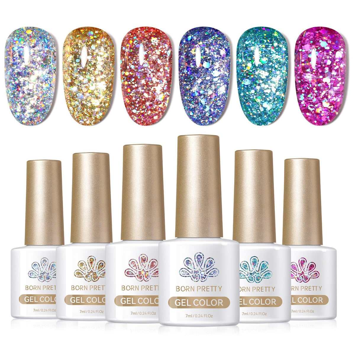 Born Pretty Glitter Gel Or — brillance dorée pour fêtes et occasions.
