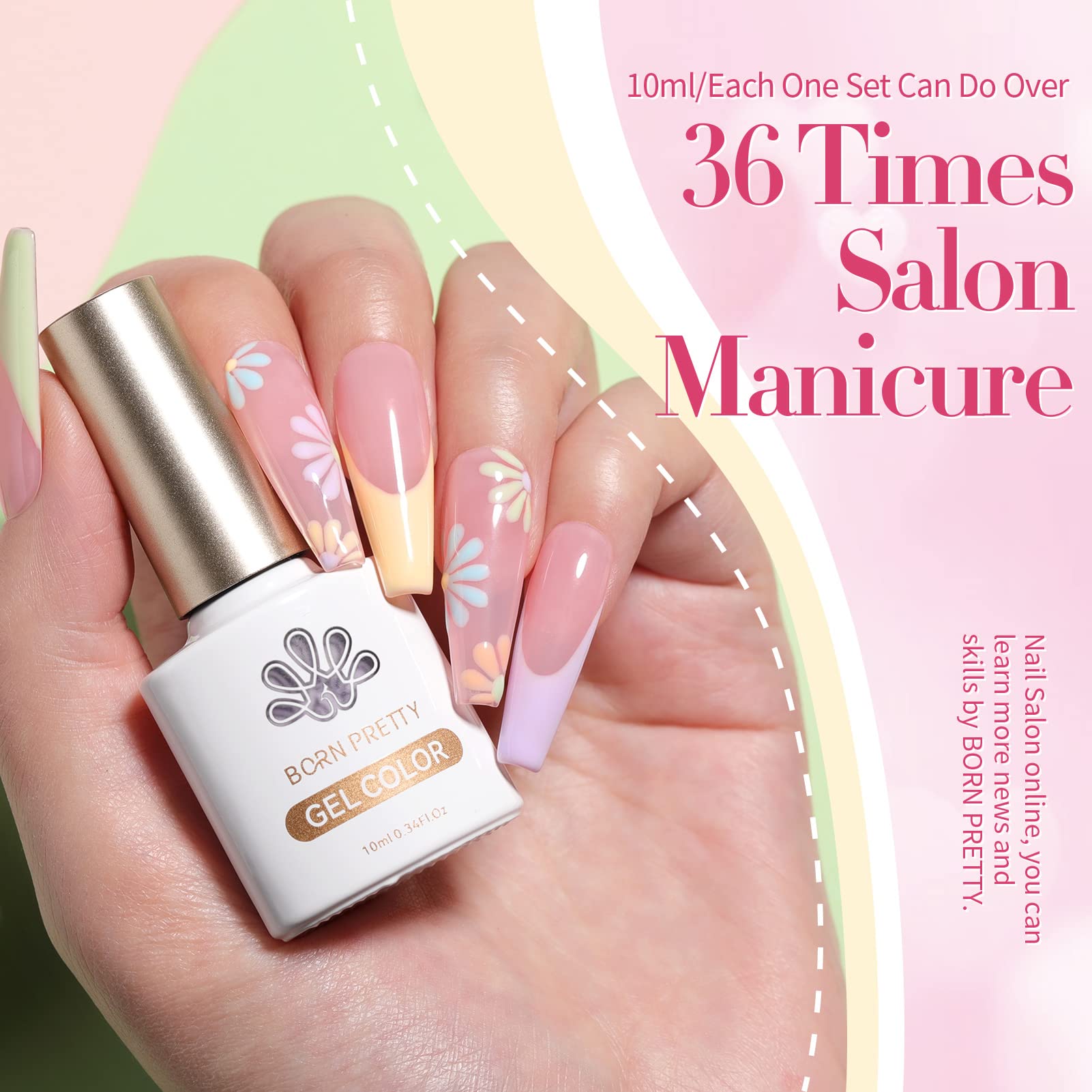 Finition brillante et longue tenue avec Born Pretty vernis gel pastel.