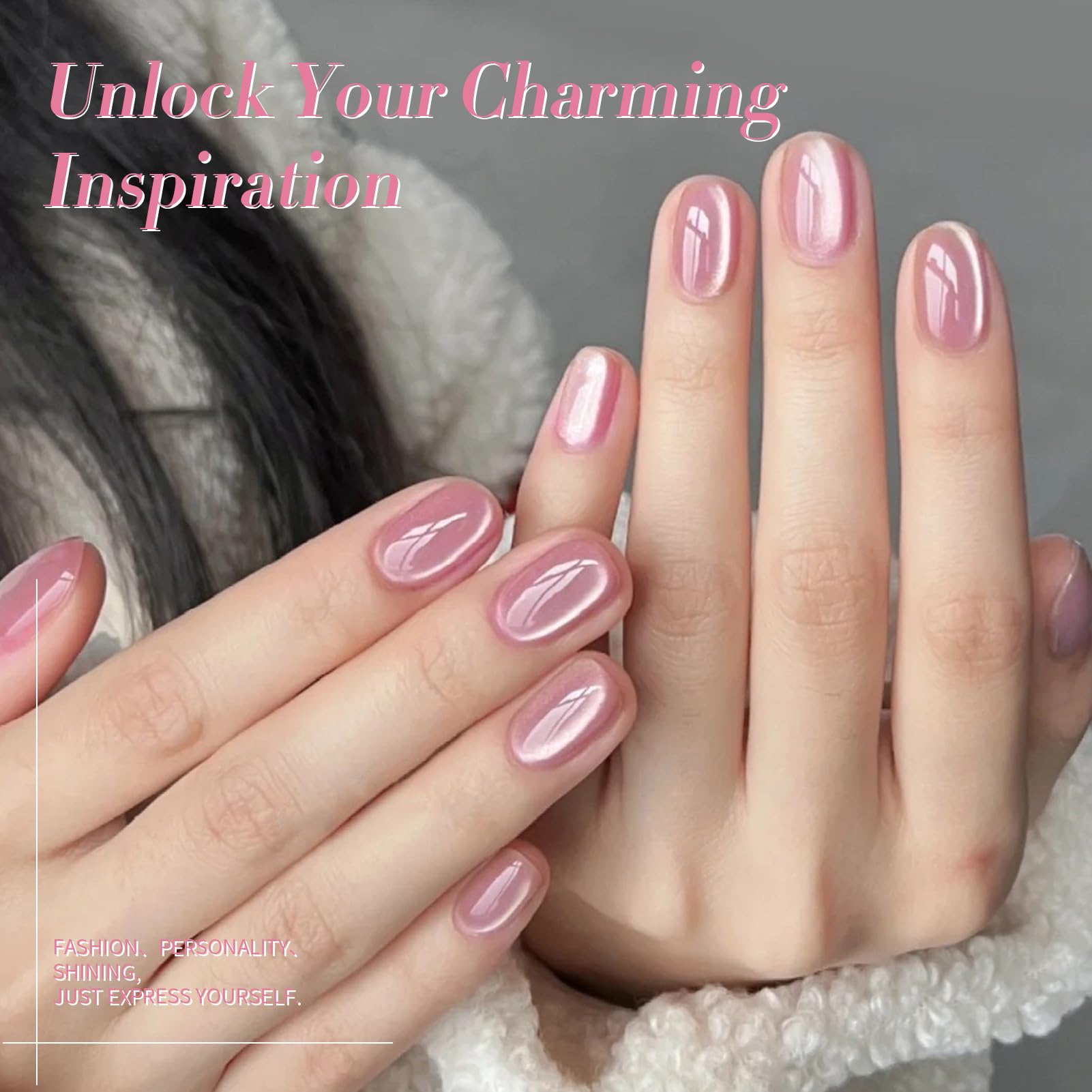 Born Pretty vernis gel rose magnétique, application fluide sur ongles.