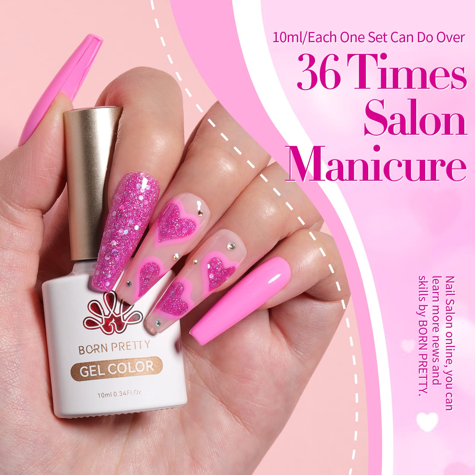 Vernis gel Born Pretty rose neon, longue tenue et couleur riche.