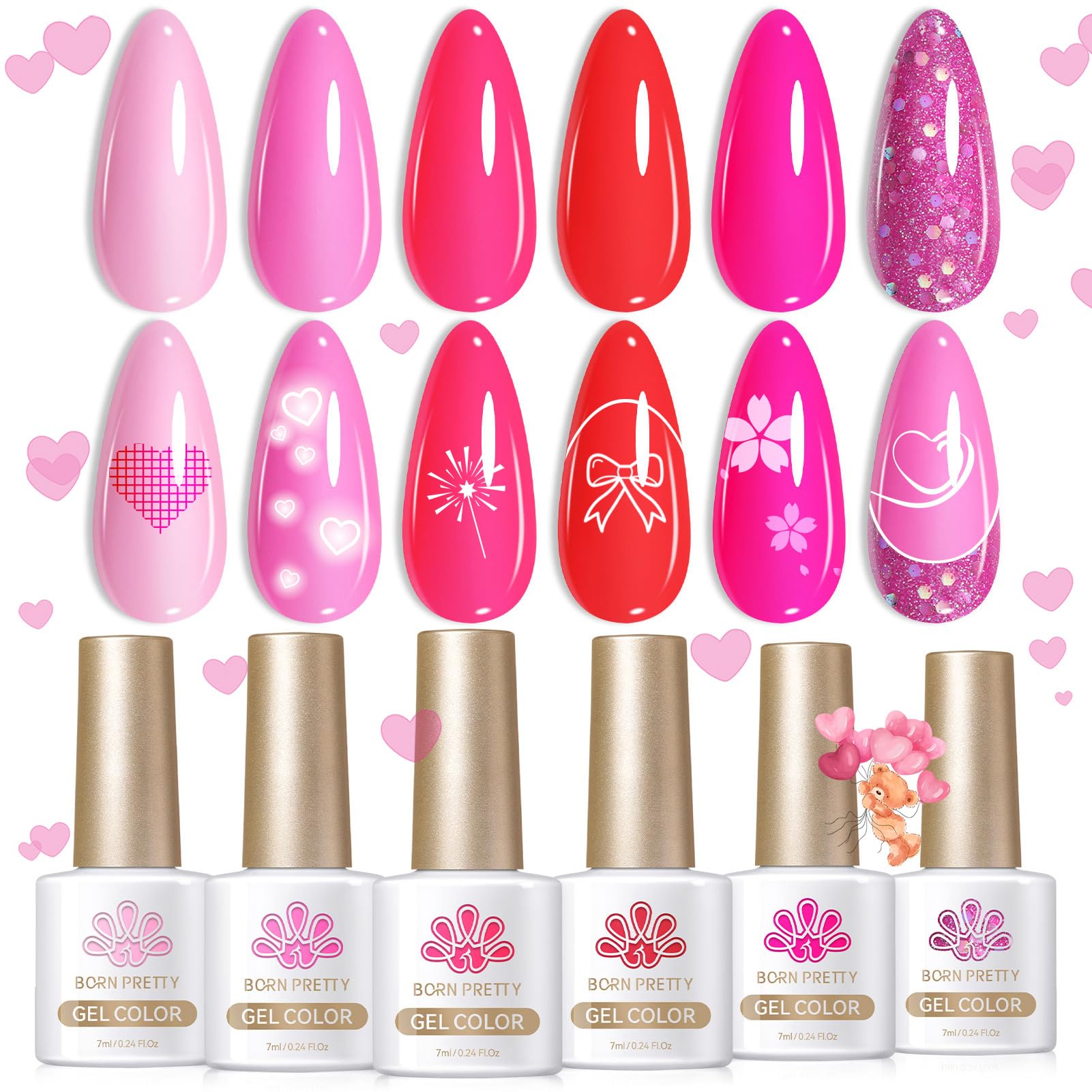 Vernis gel Born Pretty rose neon, bouteille lumineuse pour une application nette et tenue longue durée.