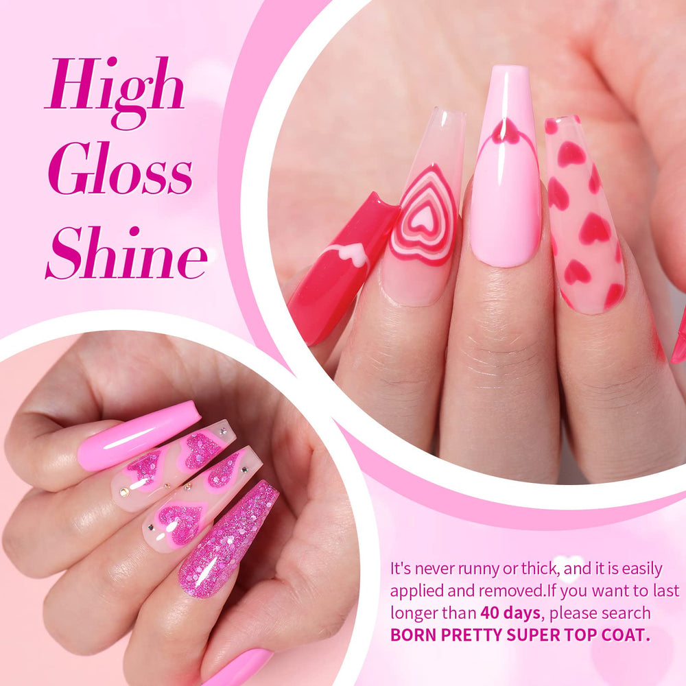 Vernis gel Born Pretty rose neon, finition brillante qui capte la lumière.