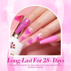 Vernis gel Born Pretty rose neon avec paillettes fines pour un effet glamour discret.