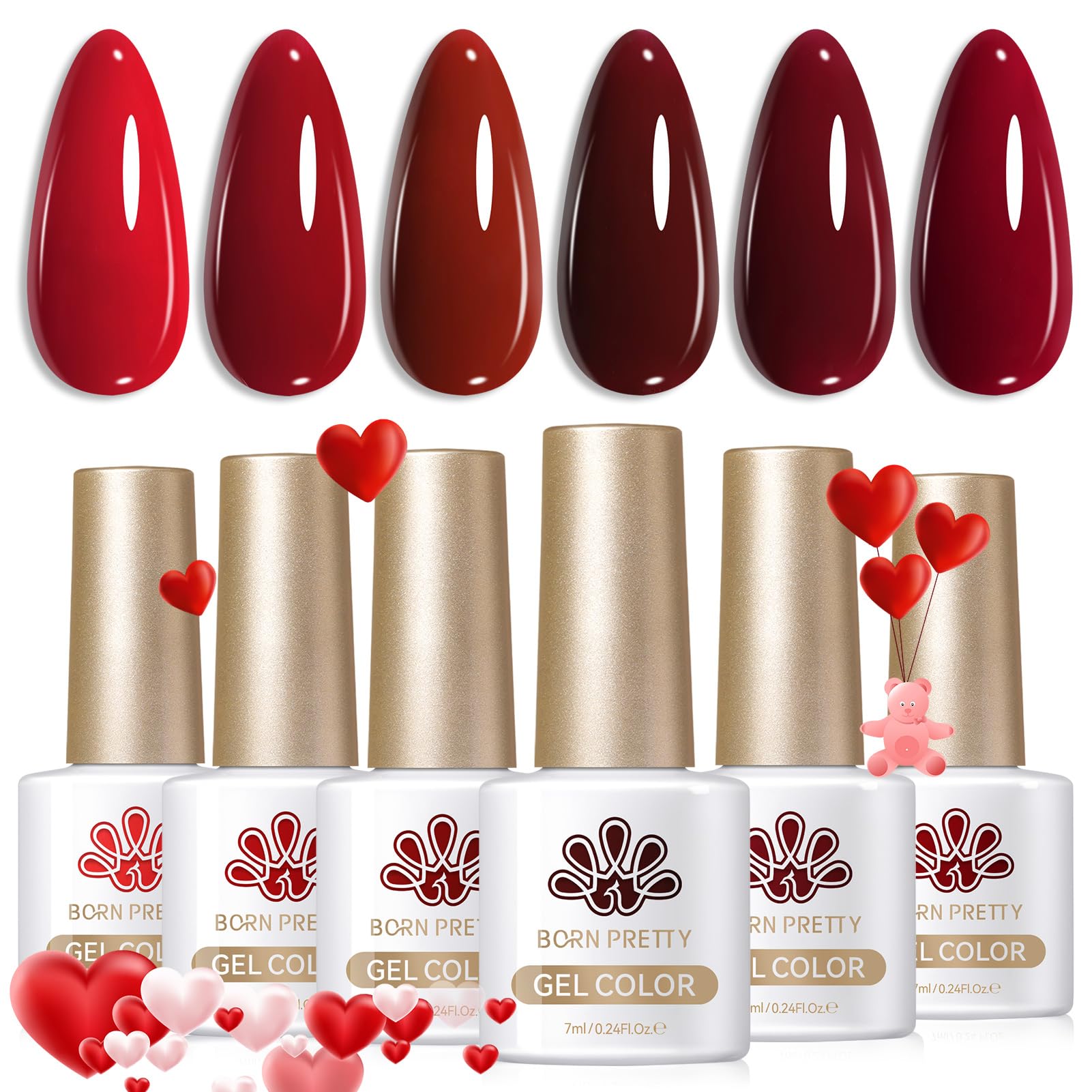 Vernis gel rouge Bordeaux Born Pretty en flacon de 7 ml, teinte profonde et satinée.