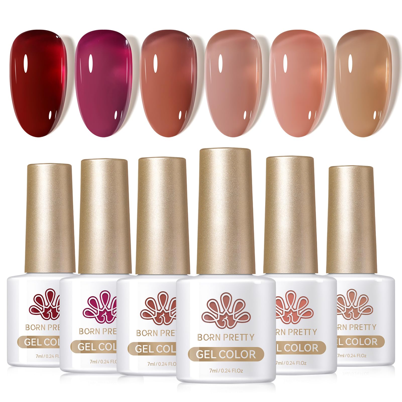 Vernis gel Born Pretty translucide rouge bordeaux pour une manucure élégante.