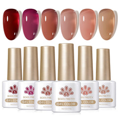 Vernis gel Born Pretty translucide rouge bordeaux pour une manucure élégante.
