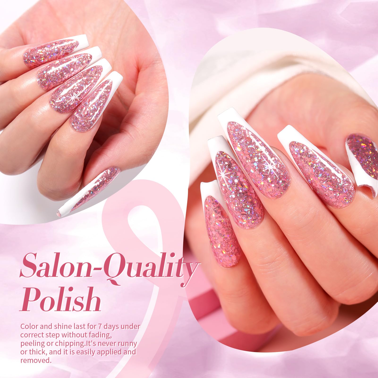 Vernis Born Pretty sur ongles naturels, rose-or irisé