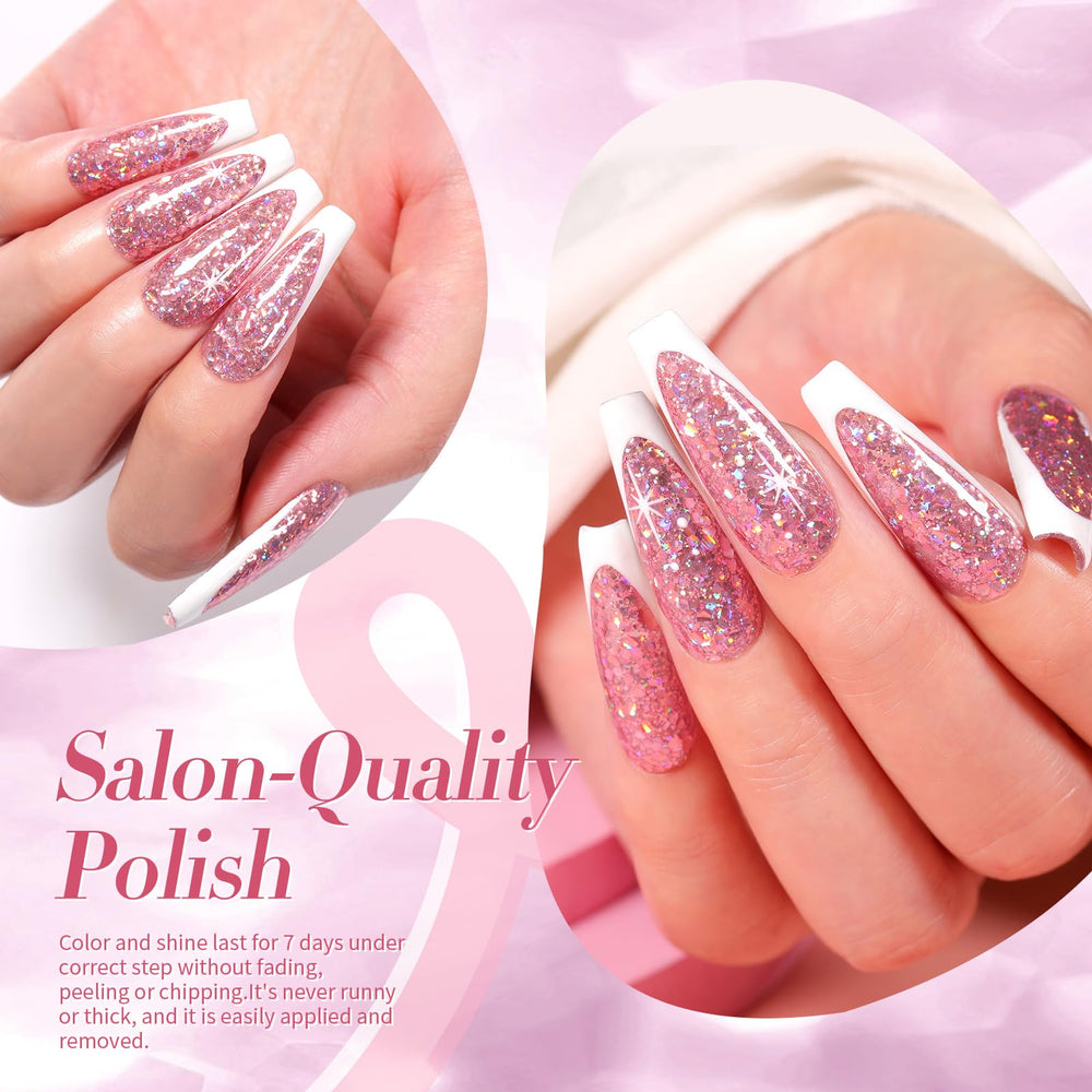 Vernis Born Pretty sur ongles naturels, rose-or irisé
