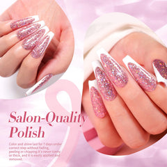 Vernis Born Pretty sur ongles naturels, rose-or irisé