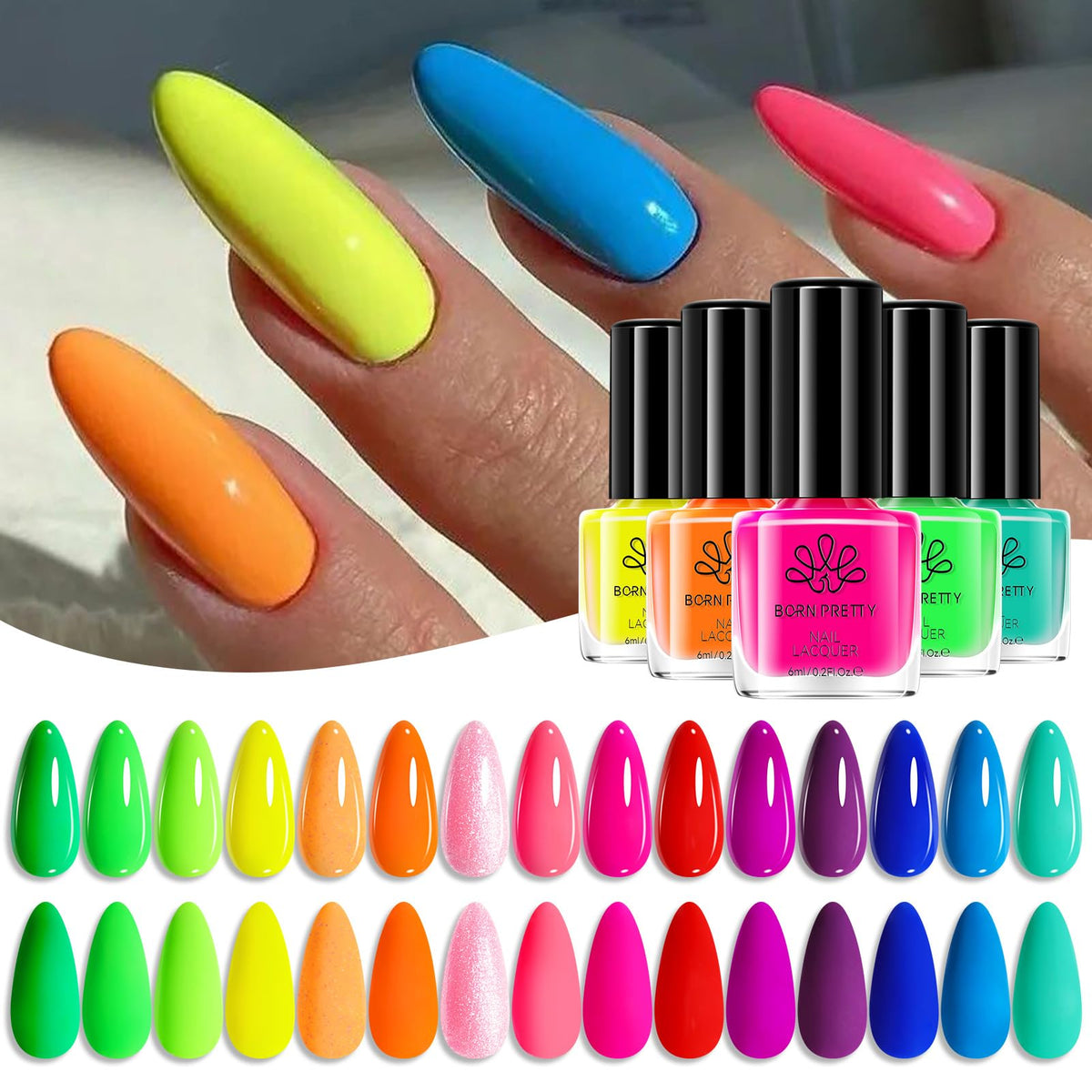 Vernis néon Born Pretty – ensemble 15 couleurs pour des looks vibrants et tendance