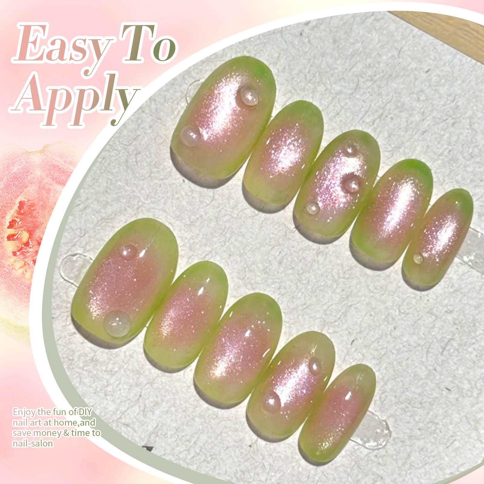 Teinte verte et rose éclatante sur les ongles Born Pretty Chat.