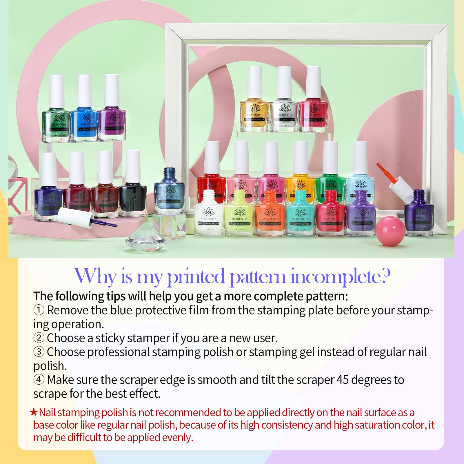 Processus de stamping Born Pretty, transfert précis et net sur chaque ongle.