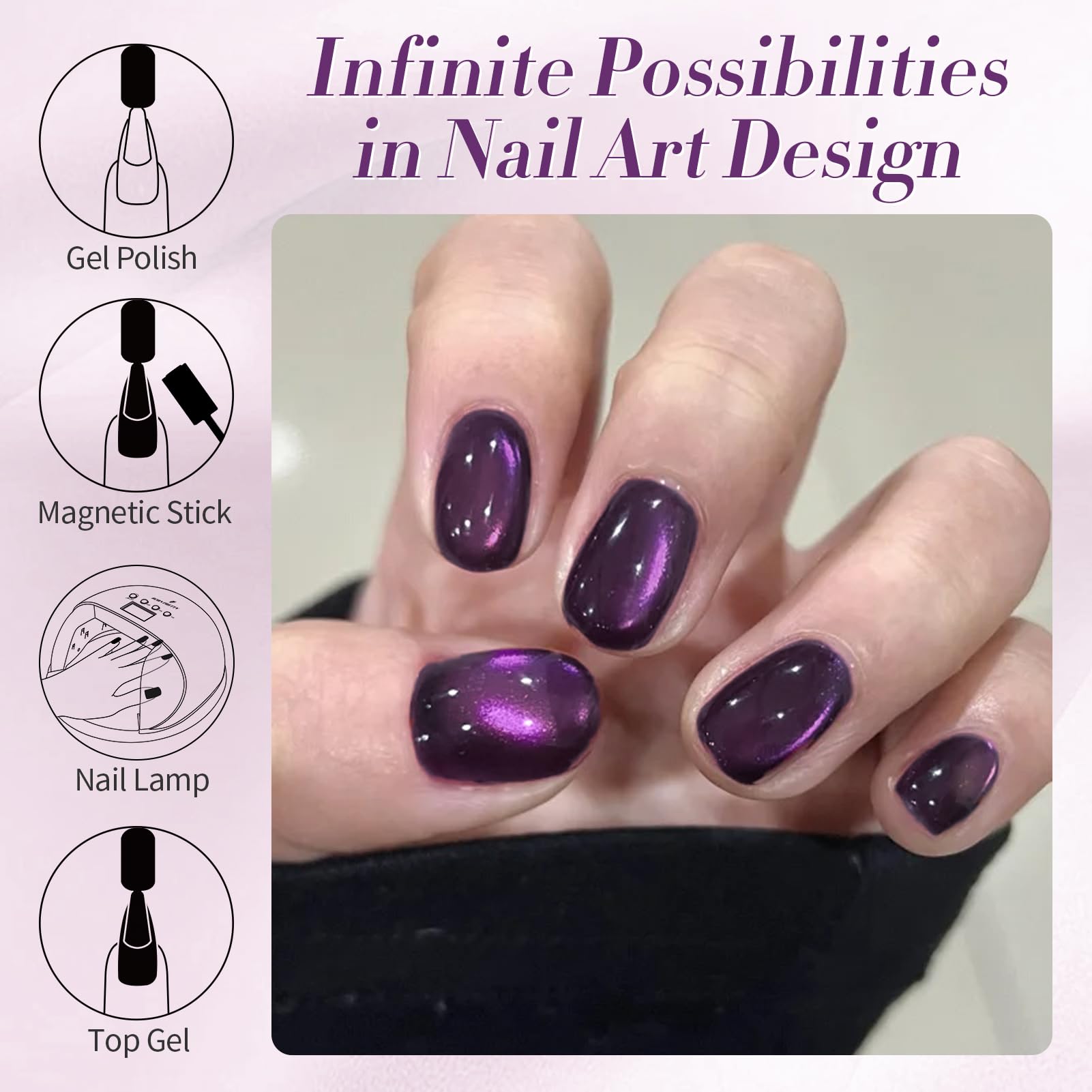 Born Pretty Gel Œil de Chat Magnétique – sur ongles naturels pour une manucure durable.