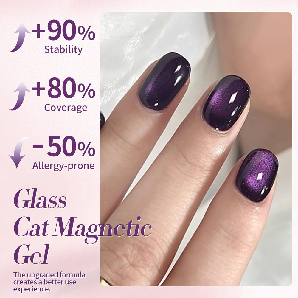 Born Pretty Gel Œil de Chat Magnétique – paillettes violet visibles pour une manucure glamour.