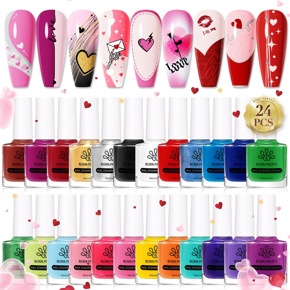 Born Pretty Vernis stamping Halloween, boîte cadeau affichant les 24 couleurs vibrantes pour motifs nets.