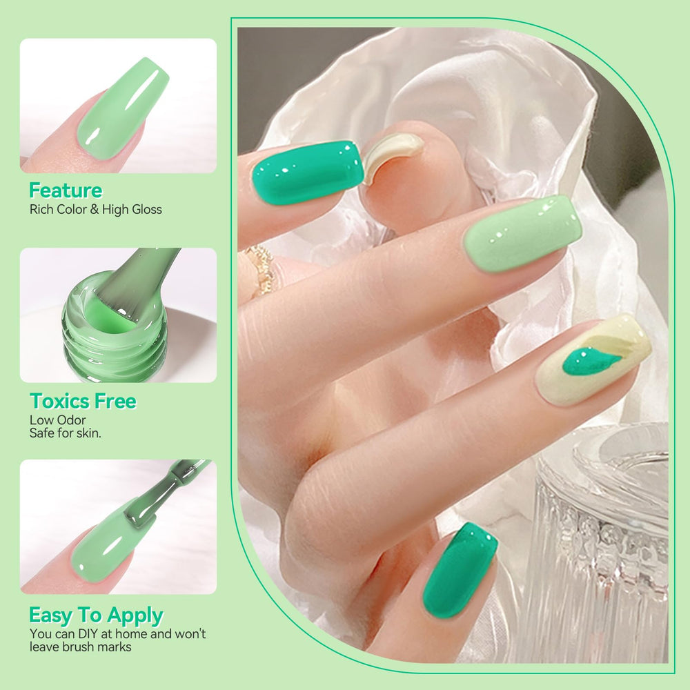 Vernis gel vert brillant Born Pretty longue tenue et brillance.
