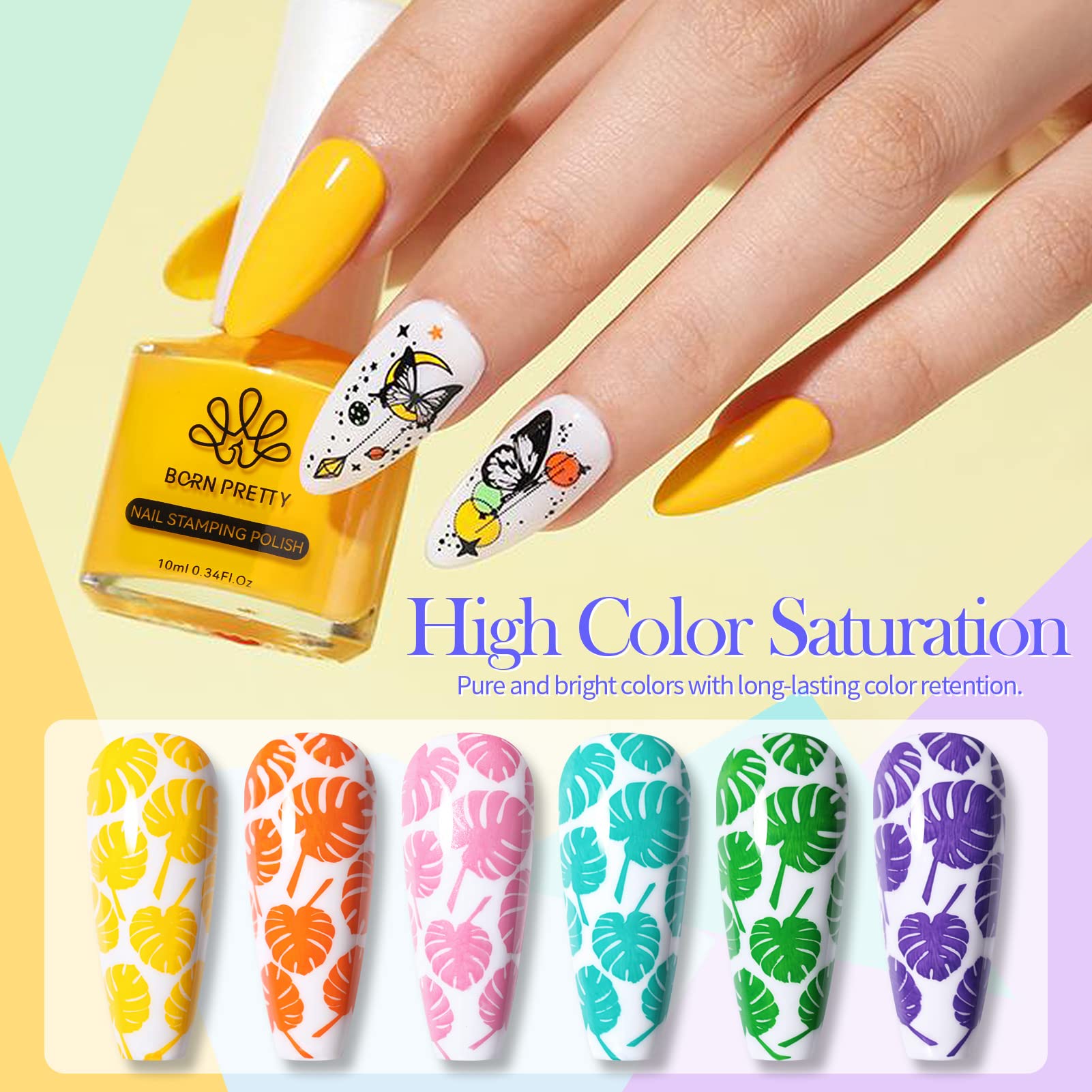 Born Pretty Vernis stamping transfert propre sur plaque et ongles, résultat net et précis.