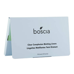 Boscia Clear Complexion Blotting Linens pack front showing oil-absorbing sheets for shine control