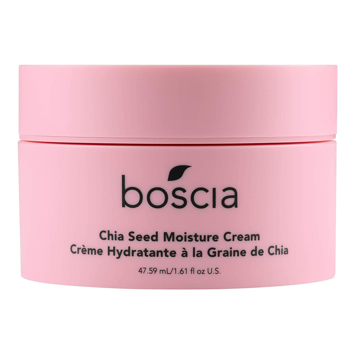 Boscia Crème hydratante aux graines de chia sur flacon; hydratation durable pour peau sèche.