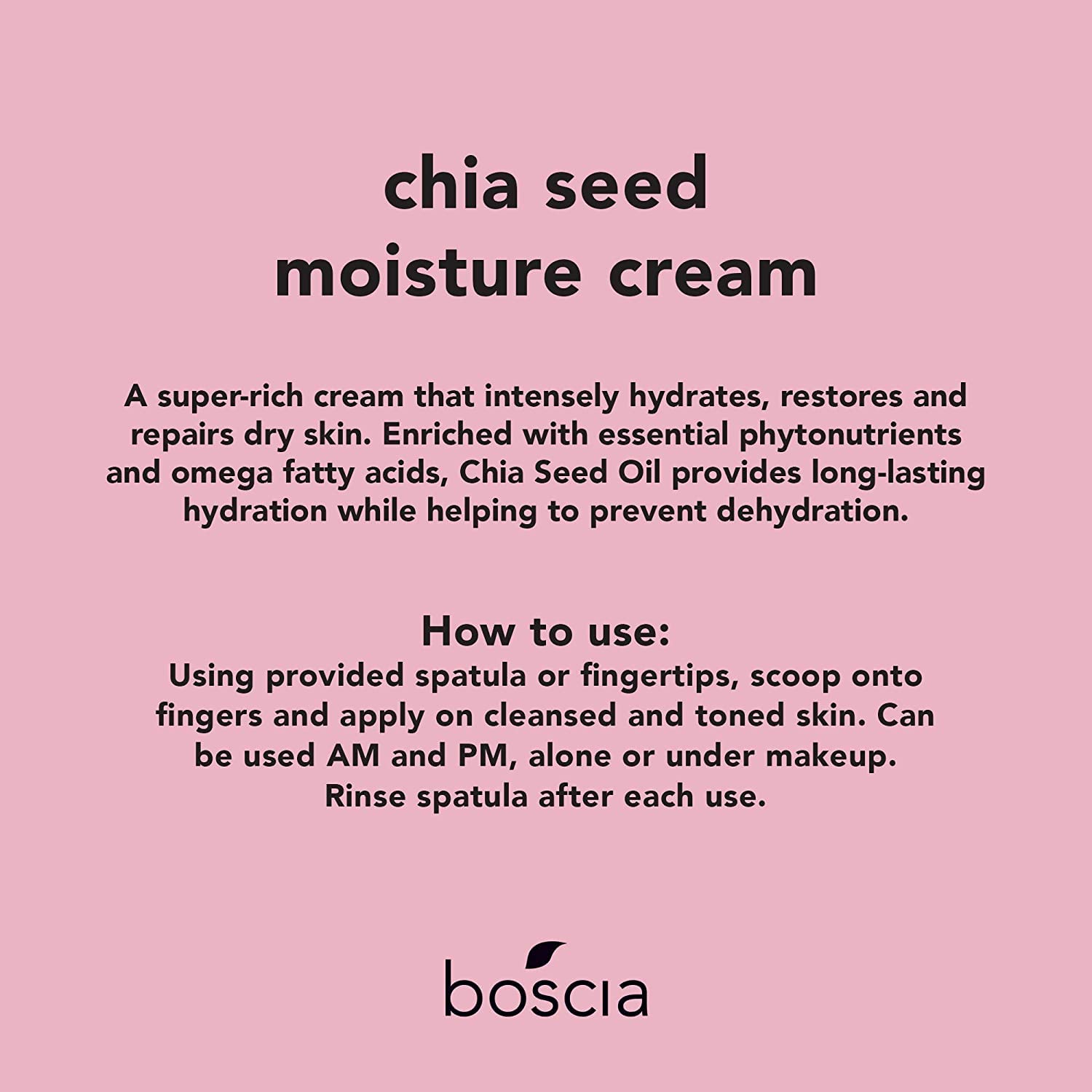 Boscia Crème hydratante aux graines de chia – texture riche prête à l’application.