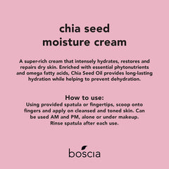Boscia Crème hydratante aux graines de chia – texture riche prête à l’application.