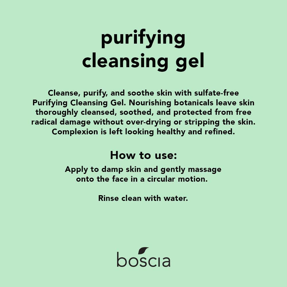 Texture légère du gel purifiant BOSCIA offre une sensation fraîche lors du nettoyage.